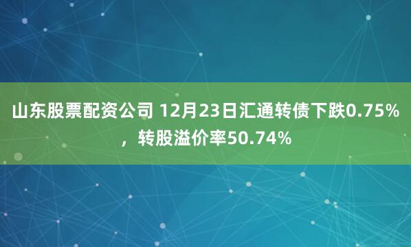 山东股票配资公司 12月23日汇通转债下跌0.75%，转股溢价率50.74%